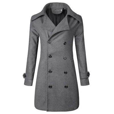 Mens Military Wool Double Breasted Trench Coat Overcoat Casual Jackets New • $44.89