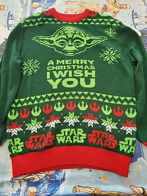 Star Wars Men Sweater Long Sleeve Pullover Christmas Baby Yoda Size Xl H&M • $40