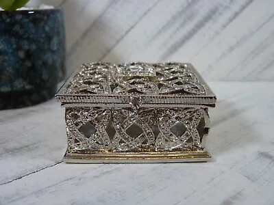 Square Metal Jeweled Hinged Trinket Box - HTF - L3 • $12.95