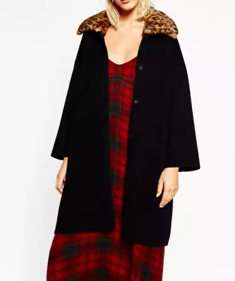$34.50 • Buy ZARA KNIT Navy Blue Leopard Fur Collar Long Cardigan Coat Sz.S
