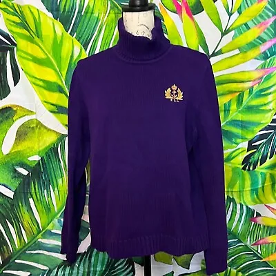Ralph Lauren Jeans XL Thick Knit Purple Gold Embroidered Cowl Neck Fall Sweater • $50