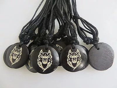 Wholesale 12pcs/Lot Black Imitate Faux Yak Bone Carve Wolf Head Pendant Necklace • $10.50