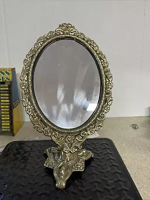 VTG Ornate Brass Tilting Vanity Stand Mirror Swivel Metal Victorian French Style • $20.80