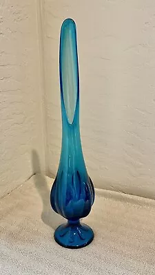 MCM 12” Viking Glass Epic Bluenique 6 Petal Swung Vase. Mouth 5“. • $68