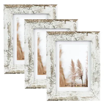 $23.99 • Buy Wood 5x7Picture Frame Set Of 1/3/6 Display Pictures 4x6 With Mat Or 5x7 With Mat