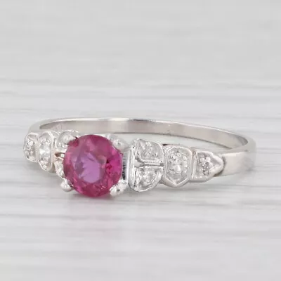 Vintage Round Ruby Diamond Ring 900 Platinum Size 7.5 Engagement • $599.99