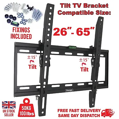 TV Wall Bracket Mount TILT For 26 32 40 50 55 Upto 65 Inch Flat LCD LED QLED TVs • £8.95