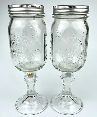 Ball Mason Jar Wine Glass  12 Oz Goblet Set Of 2 Made In USA Marbles Inside • $29