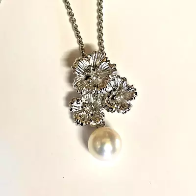 MIKIMOTO Necklace Akoya Pearl 7 Mm Silver 925 W/ Box Flower Pendant Chain Signed • $170.19