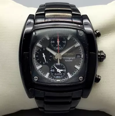 Vintage Seiko Watch Men Chronograph 42mm Black Date 7t62-0hf0 New Battery 7  • $269.99