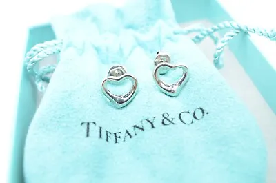 Tiffany & Co. Elsa Peretti Open Heart Stud Earrings Silver W/Box & Pouch • $188.56