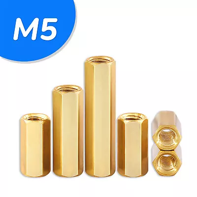 M5 - 5mm Threaded Sleeve Rod Bar Stud Hex Connector Nut Brass Long Nuts • £2.34