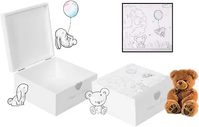 Baby Wooden Memories Keepsake Box/Trunk Made With Love Hugs & Kisses Gift-FS826 • £8.49