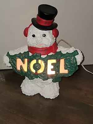 Vintage Ceramic Mold Frosty The Snowman Light Up NOEL Holly Sign Christmas EUC • $39.99