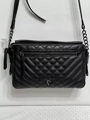 Simply Vera Vera Wang Crossbody Black Quilted Purse Logo On Front In Black • $36.87