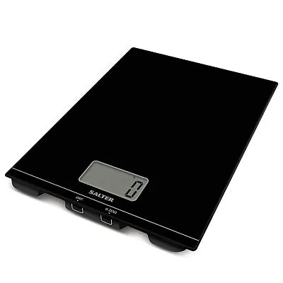Salter Digital Kitchen Scale Large Weighing Platform Slim Glass Design Black • £16.99
