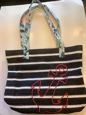 NWOT~ Vera Bradley Anchors Aweigh X-Large Straw Tote Bag 14X17X6 • $44.95