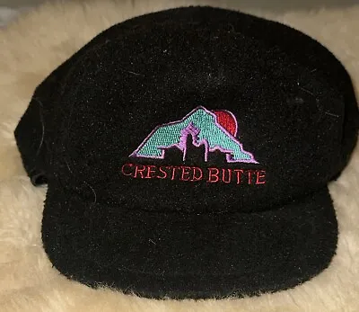 Vintage SCI Ski Country  Hat Crested Butte Retro Cap Black Fleece Ear Flaps USA • $29.99