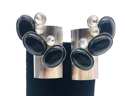 Vintage Art Deco Silver Tone Tube Clip Earrings High End • $19.99