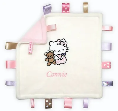 Personalised Hello Kitty Taggy Blanket  Comforter Snuggle New Born Baby Gift • £14.60