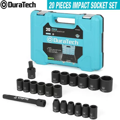 DURATECH 1/2  Drive Impact Socket Set 20PCS Shallow Socket Set Metric Bar Joints • $45.99