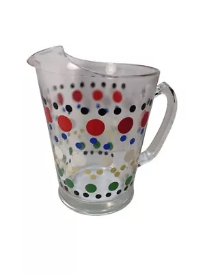 Vintage Jeannette Rainbow Polka Dot Glass Pitcher W/ Ice Lip Retro MCM Barware • $25