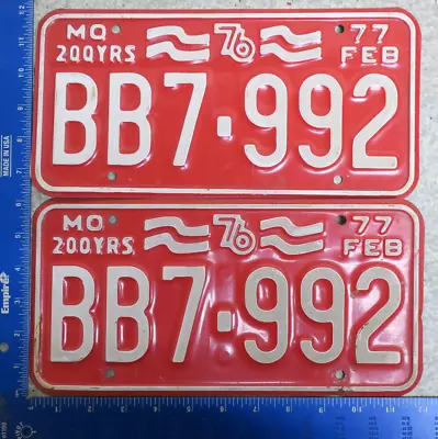 1976 76 1977 77 Missouri Mo License Plate Tag Pair Set# Bb7992 Bb 7992 • $25.19