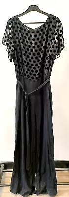 Jumpsuit Laura Ashley 16 Black Spotty Evening T2600 R5305 • £14.99