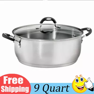 Stainless Steel Dutch Oven Cookware 9 Quart Pot Soups Stews Boiling W/ Glass Lid • $74.96