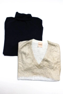 $2.99 • Buy Nude Joie Womens Turtleneck V Neck Sweaters Gray Navy Blue Medium IT 42 Lot 2