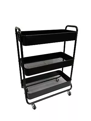 Mainstays Wide 3 Tier Metal Utility Cart Black Multifunctional Laundry Baskets·B • $30.10