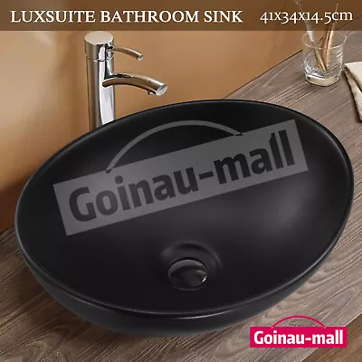 Vanity Black Ceramic Basin Bathroom Hand Wash Bowl Sink Above Counter Top Mount • $85.39