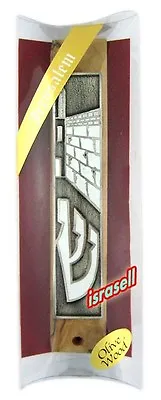 OLIVE WOOD JERUSALEM MEZUZAH WITH SHEMA YISRAEL SCROLL - Made In Israel • $22.49