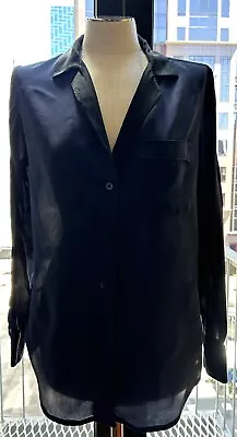 EQUIPMENT Paris 100% Silk Classic Blue Collar Long Sleeve Button Shirt Size S • $49