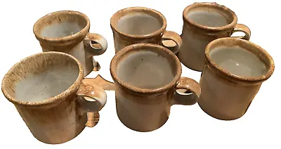 MCCOY Pottery USA Graystone Coffee Cups Mugs Set/6 Brown/ivory Drip • $35.99