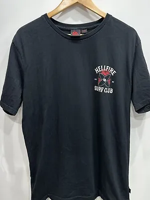 Quiksilver X Stranger Things  T-Shirt Size L Black Hellfire Surf Club • $30