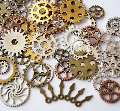 50 Metal Bronze Silver Gold Steampunk Cogs And Gears Clock Hand Charm Mix TSC66 • $6.30