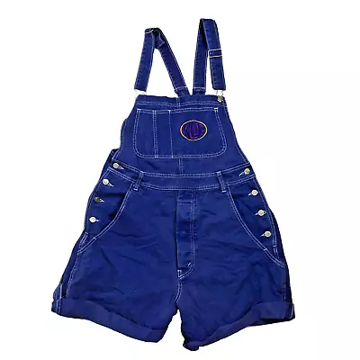 1990s Overall Shorts Vintage Size M Blue Embroidered Pockets Hip Hop Carpenter • $44.99