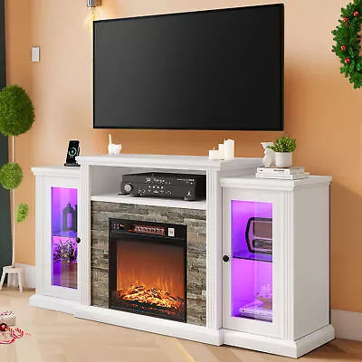 LED Fireplace TV Stand With Power Outlet For 70  TV Entertainment Center Cabinet • $229.99