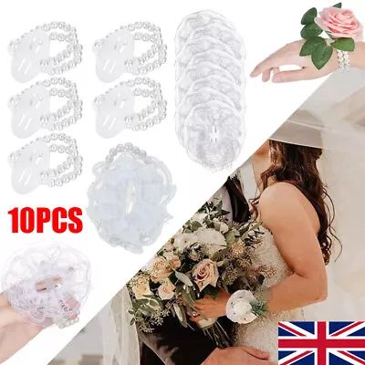 10PCS Wedding Flower Lace Wrist Corsage DIY Pearl Wrist Band Bridesmaid Bracelet • £7.45