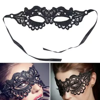 Lace Masquerade Eye Mask Gothic Fancy Dress Ladies Party Halloween Xmas Black • £3.98