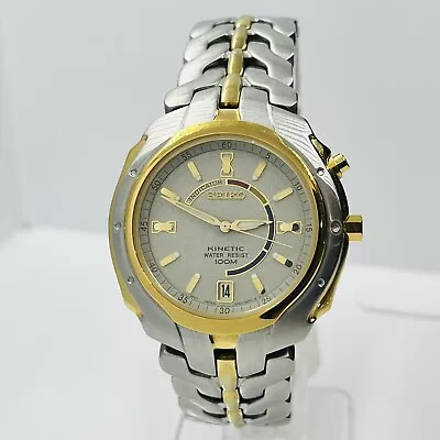 Seiko Kinetic Men's Two Tone Stainless Steel Date 10ATM 39mm Watch 5M42-0L89 • $175