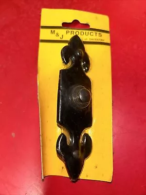 NOS M J ANTIQUE DOOR BELL PUSH BUTTON +ANTIQUE BLACK Fleur De Lys Old Style • £2.29