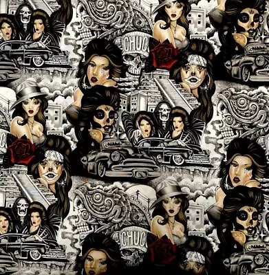 Chuco Day Of The Dead Skull Alexander Mexican Pyramid 100% Cotton Fabric Gothic • £5.49