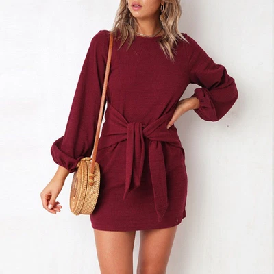 $0.99 • Buy Womens Long Sleeve Knit Bodycon Bandage Sweater Jumper Mini Dress Casual Winter