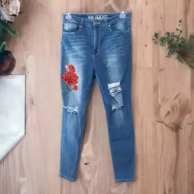 V.I.P. JEANS Skinny Jeans Size 13/14 With Rose Design  • $15