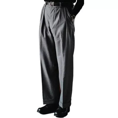 Men Baggy Tweed Pants Thick Wool Blend Formal Suit Straight Trousers Retro Loose • $70.87