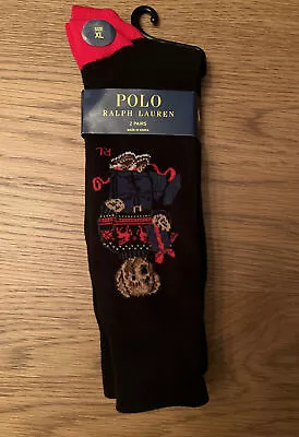 NWT Polo Ralph Lauren Polo Bear Holiday Christmas Crew Socks 2-Pack Sz XL 12-17 • $22