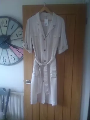 H&M Cargo Safari  Dress Silky Cream  Shirt Dress Size 12 PLEASE READ DETAILS  • £5.99