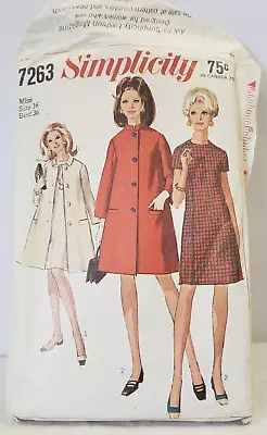 Simplicity 7263 Pattern DRESS +  Tent  COAT DUO Misses Sz 16 Bust 36 CUT 1960s • $5